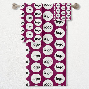 Logo Pattern Business Branding Dark Cherry Pink Bad Handdoek
