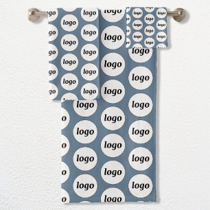 Logo Pattern Business Branding Dusty Blue Bad Handdoek