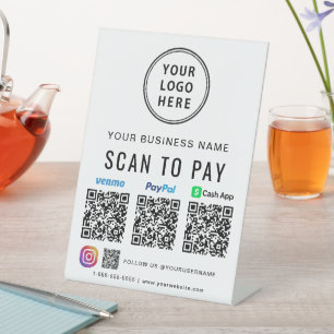 Logo Paypal Venmo CashApp Instagram QR-codes Reclamebord Met Voetstuk
