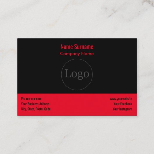 Logo personnalisé moderne & Carte de visite rouge (Devant)