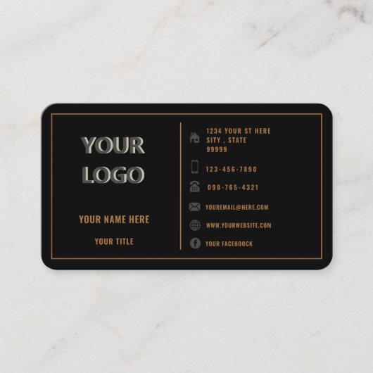 Logo personnalisé Texte or et Carte de visite noir (Devant)