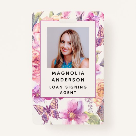 Logo photo de l'employé floral Code à barres Badge (Devant)