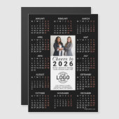 Logo Photo Info Black Calendar 2026 Magnetic Card Magnetische Uitnodiging (Voorkant / Achterkant)