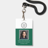 Logo Photo Nom de l'employé vert Badge de travail (Avant avec lanière)