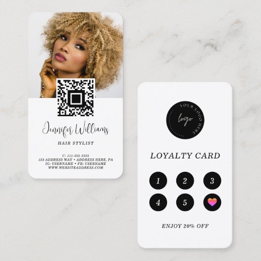 Logo photo QR Code Carte de visite de fidélité mod (Devant / Derrière)