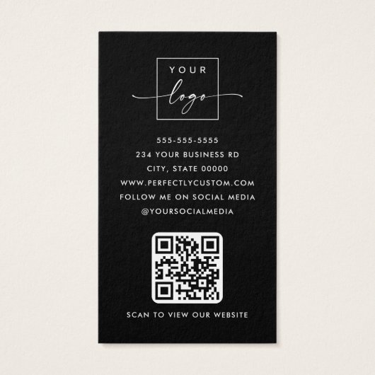 Logo photo QR code moderne noir carte de visite (Dos)