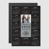 Logo Photo Sleek Black Calendar 2026 Carte magnéti (Devant / Derrière)
