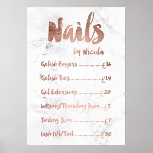 Logo prijstlijst typografie roze goud wit marmer poster