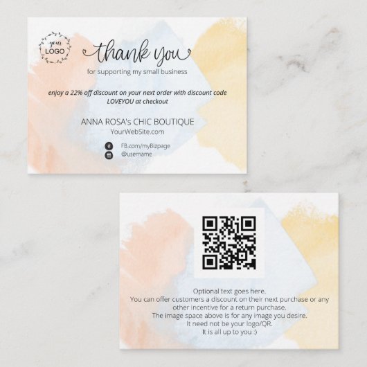 *~* Logo QR. Abstract dank u pastelbranding Informatiekaartje (Voorkant / Achterkant)