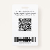 Logo QR Bar Codes Medewerker Foto ID Badge (Achterkant)