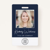 Logo QR Bar Codes Werknemer Blauwe Foto-ID Badge (Voorkant)