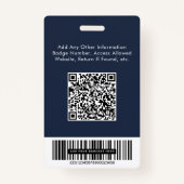 Logo QR Bar Codes Werknemer Blauwe Foto-ID Badge (Achterkant)