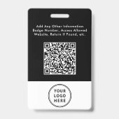 Logo QR Code Black Employee Photo ID Badge (Achterkant)