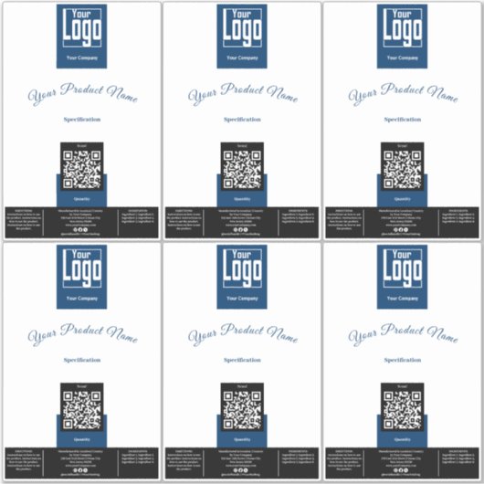 Logo QR Code Bleu Noir Blanc Grand Étiquette de pr (Devant)
