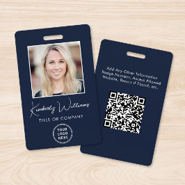 Logo QR Code Blue Employee Photo ID Badge