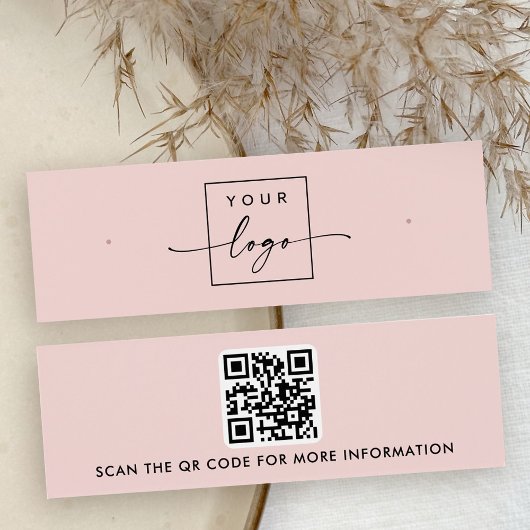 Logo QR code blush roze stud oorbel display kaart
