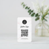 Logo &QR-code | Elegant wit rose goud marmer Visitekaartje (Staand voorkant)