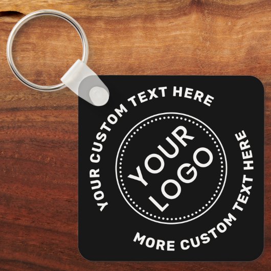 Logo, QR-code en aangepaste tekst dubbelzijdig zwa Sleutelhanger (Voorkant)