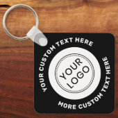 Logo, QR-code en aangepaste tekst dubbelzijdig zwa Sleutelhanger (Voorkant)