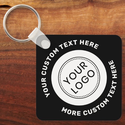 Logo, QR-code en aangepaste tekst dubbelzijdig zwa Sleutelhanger (Voorkant)