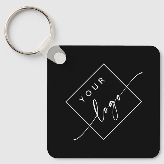 Logo, QR-code en aangepaste tekst dubbelzijdig zwa Sleutelhanger (Voorkant)