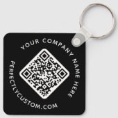 Logo, QR-code en aangepaste tekst dubbelzijdig zwa Sleutelhanger (Achterkant)