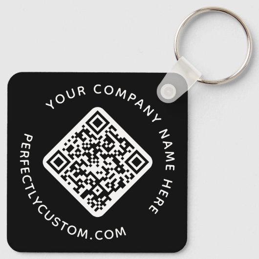 Logo, QR-code en aangepaste tekst dubbelzijdig zwa Sleutelhanger (Achterkant)