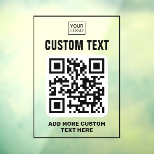 Logo, QR-code en aangepaste tekst zwart en doorzic Raamsticker