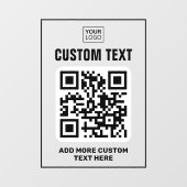 Logo, QR-code en aangepaste tekst zwart en helder Raamsticker (Vel)
