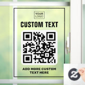 Logo, QR-code en aangepaste tekst zwart en helder Raamsticker (Huis)