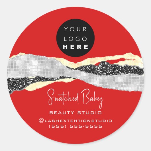 Logo QR-code Hairdresser Makeup Stromen Red Gold Ronde Sticker (Voorkant)