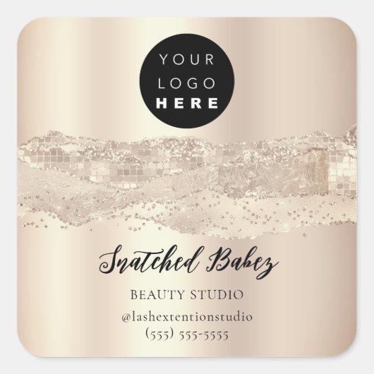 Logo QR-code Hartelijk dank U lijnt Roos Glitter Vierkante Sticker (Voorkant)