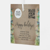 Logo QR-code kerstboomstructuur Waterverf bedrijf  Glas Ornament (Voorkant links)