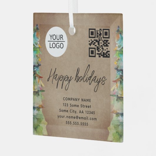 Logo QR-code kerstboomstructuur Waterverf bedrijf Glas Ornament (Voorkant links)