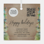 Logo QR-code kerstboomstructuur Waterverf bedrijf  Glas Ornament (Voorkant)