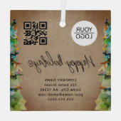 Logo QR-code kerstboomstructuur Waterverf bedrijf  Glas Ornament (Achterkant)