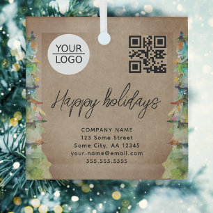 Logo QR-code kerstboomstructuur Waterverf bedrijf  Glas Ornament