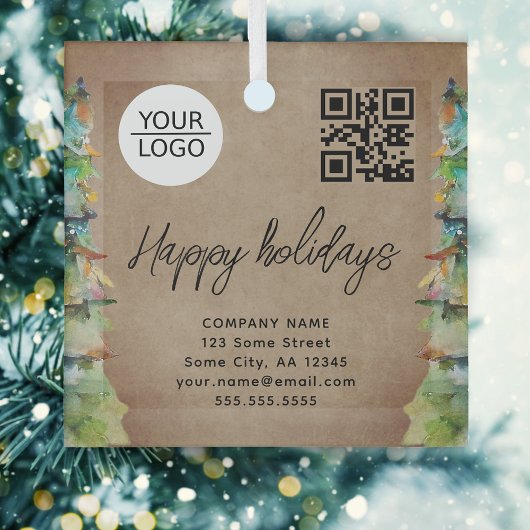 Logo QR-code kerstboomstructuur Waterverf bedrijf  Glas Ornament