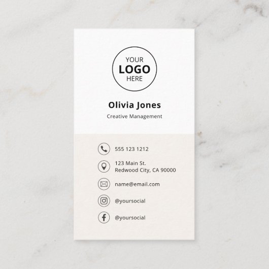 Logo QR Code Minimalist Beige Visitekaartje (Achterkant)