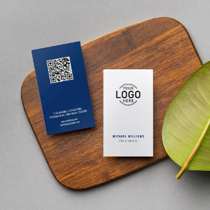 Logo QR Code Minimalistisch Wit Navy Blue Custom Visitekaartje