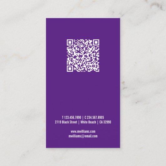Logo QR Code Minimalistisch Wit Paarse Custom Visitekaartje (Achterkant)