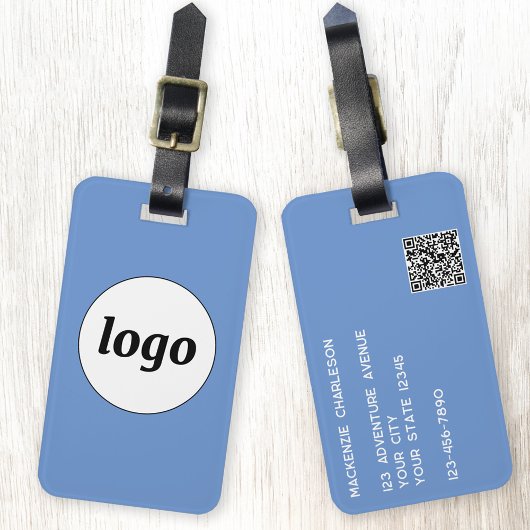 Logo QR-code Minimalistische Blauwe Zakelijke Prom Bagagelabel