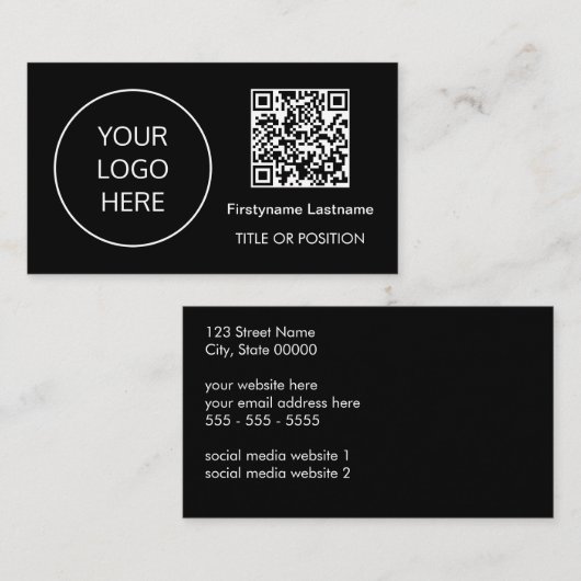 Logo QR Code Modern Zwart Visitekaartje (Voorkant / Achterkant)