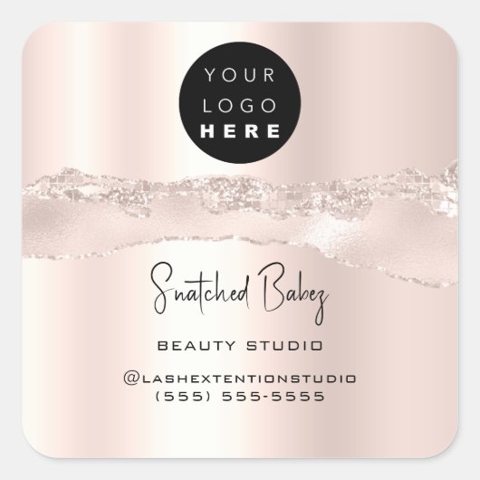 Logo QR-code Online Winkel zilver Glitter RosePowd Vierkante Sticker (Voorkant)