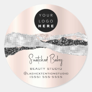Logo QR-code Online Winkelen Zilver Glitter Roos Ronde Sticker