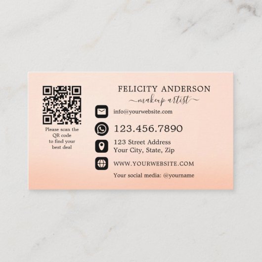 Logo QR Code Peach Beauté Carte de référence (Dos)