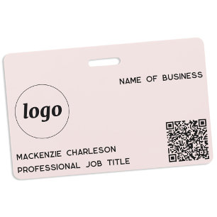 Logo QR-code professioneel bedrijf Blush Roze Naam Badge
