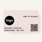Logo QR Code Professionele Zakelijke Blush Roze Na Badge (Voorkant)