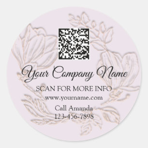 Logo QR-code Promotie Winkel Floral Roos Paars Ronde Sticker