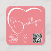 Logo QR Code Sjabloon Kalligrafie Roze Blush Hart Vierkante Visitekaartje (Voorkant)
